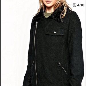 Free People moto-style jacket with a faux fur collar & asymmetrical zip closure